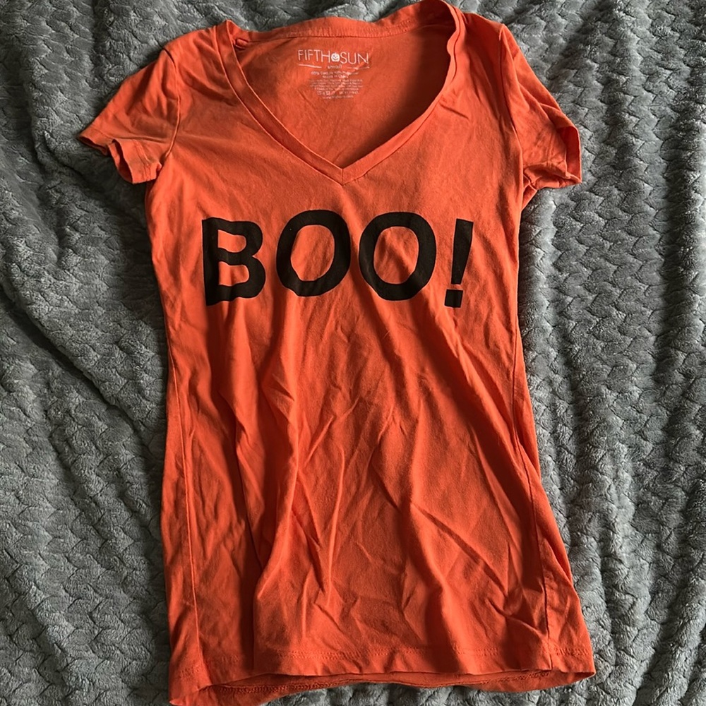 Orange BOO Halloween v neck shirt